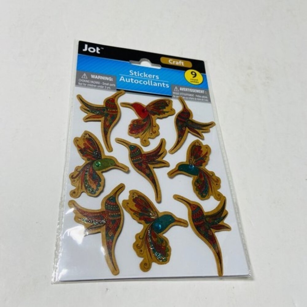 NEW Hummingbird Craft Stickers Beads Glitter 9-count Jot Multicolor Scrapbook